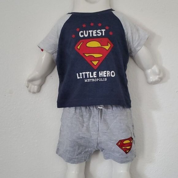 0-3 Months Baby SUPERMAN DC Comics Short Sleeve T Tee Shirt Shorts INFANT BOY - Picture 3 of 13